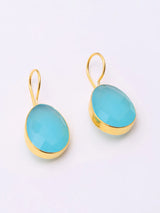 Faceted Aqua Chalcedony Gold Plated Silver Hook Earrings