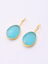 Faceted Aqua Chalcedony Gold Plated Silver Hook Earrings