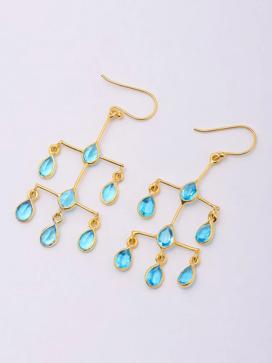 Sky Blue Topaz Gold Plated Sterling Silver Chandelier Earrings
