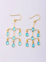 Sky Blue Topaz Gold Plated Sterling Silver Chandelier Earrings