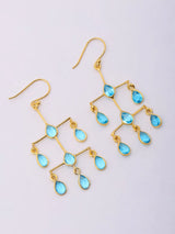 Sky Blue Topaz Gold Plated Sterling Silver Chandelier Earrings