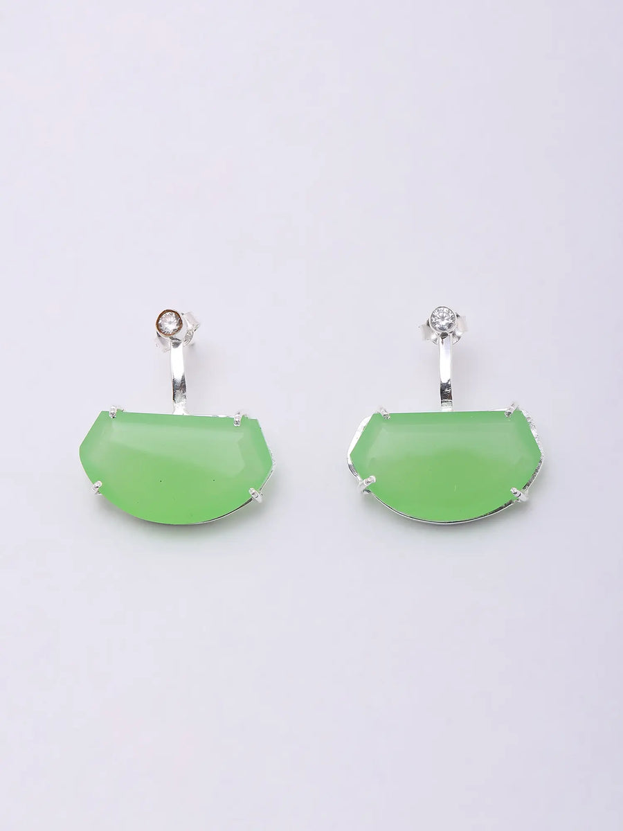 Faceted Prehnite and Chalcedony Sterling Silver Earrings