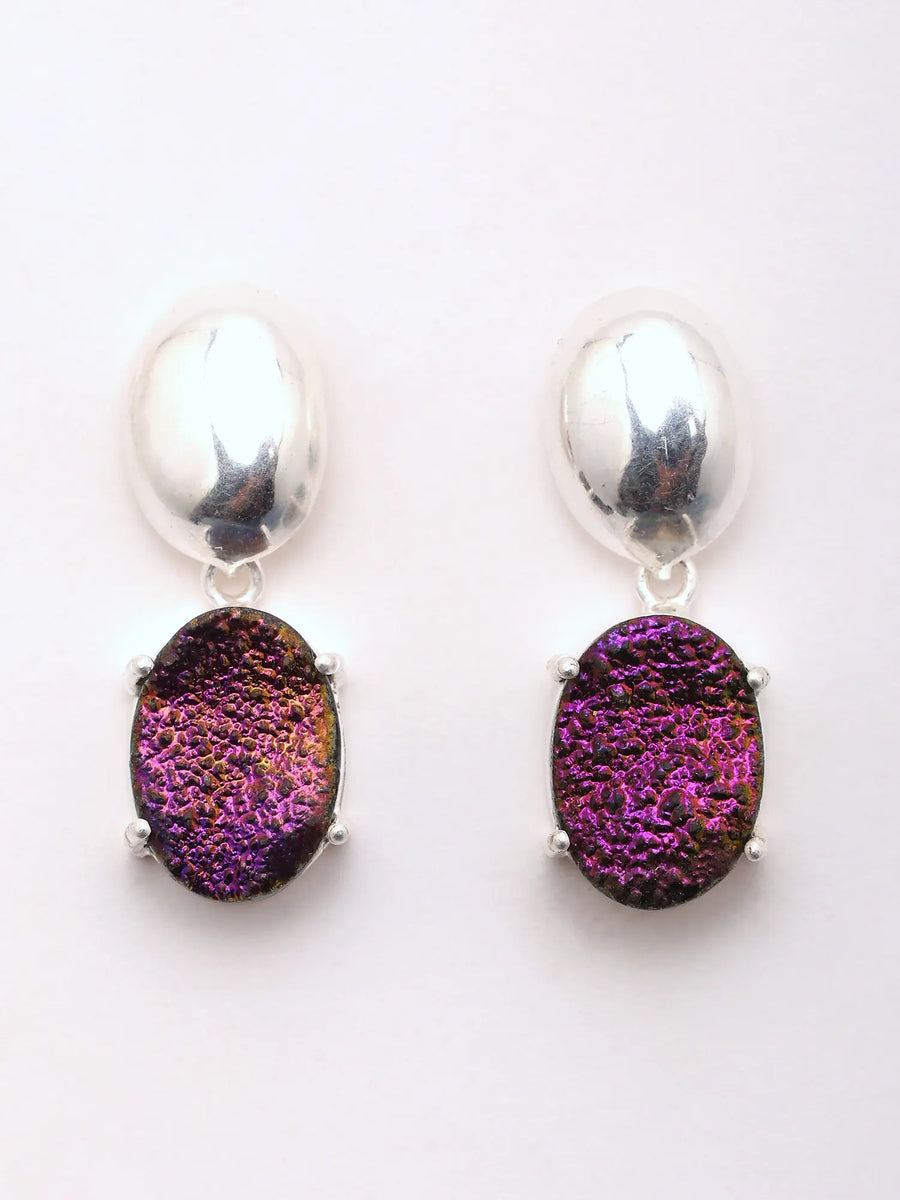 Titanium Druzy Sterling Silver Drop Earrings