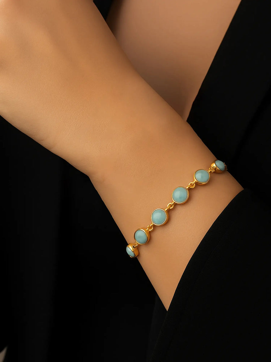 Cabochon Larimar Gold Plated Sterling Silver Bracelet