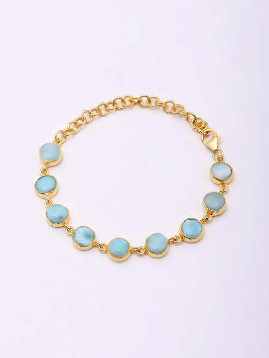 Cabochon Larimar Gold Plated Sterling Silver Bracelet