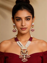 Kundan Ganesha Multi Strand Beaded Necklace and Earrings Set