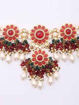 Floral Stone Studded Beaded Choker, Earrings and Ring Set