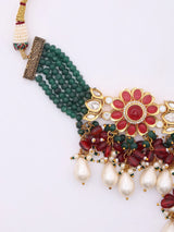 Floral Stone Studded Beaded Choker, Earrings and Ring Set