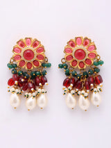 Floral Stone Studded Beaded Choker, Earrings and Ring Set