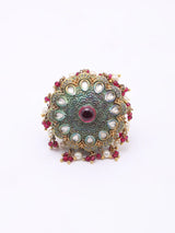Floral Stone Studded Beaded Choker, Earrings and Ring Set
