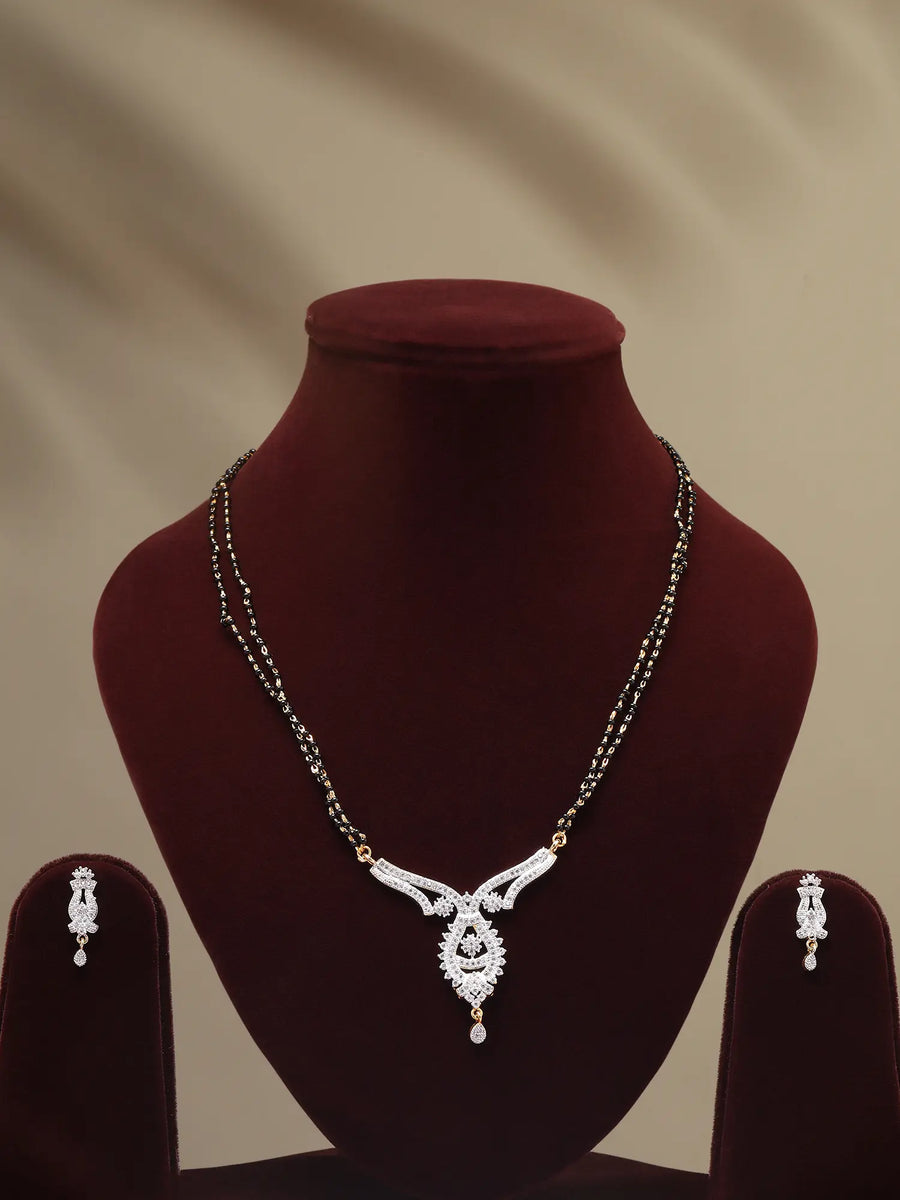Double Strand Stone Studded Brass Mangalsutra and Earrings Set