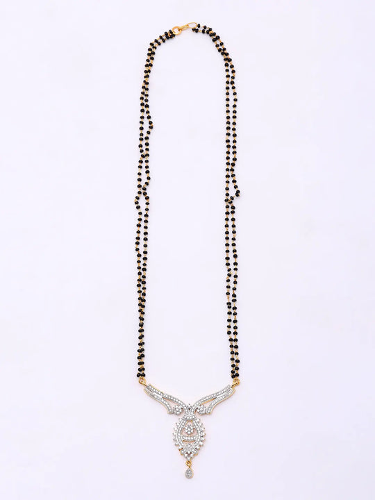 Double Strand Stone Studded Brass Mangalsutra and Earrings Set
