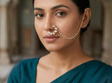 Kundan Studded Vilandi Nose Ring with Beaded Chain