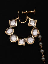 Kundan Studded Vilandi Nose Ring with Beaded Chain