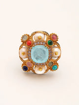 Multicolour Stone Studded Brass Ring