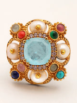 Multicolour Stone Studded Brass Ring