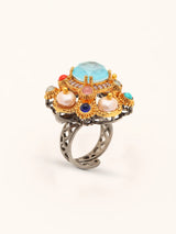 Multicolour Stone Studded Brass Ring