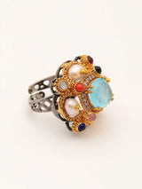 Multicolour Stone Studded Brass Ring