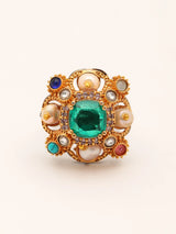 Multicolour Stone Studded Brass Ring