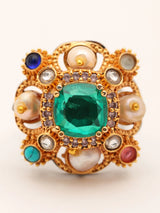 Multicolour Stone Studded Brass Ring