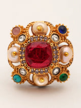 Multicolour Stone Studded Brass Ring