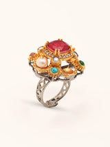 Multicolour Stone Studded Brass Ring