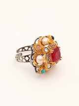 Multicolour Stone Studded Brass Ring
