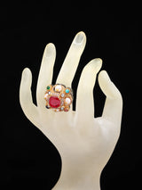 Multicolour Stone Studded Brass Ring