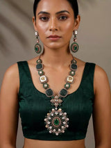 Victorian Antique Green Stone Long Necklace and Earring Set