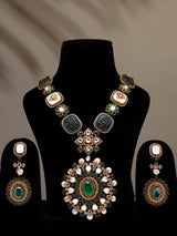 Victorian Antique Green Stone Long Necklace and Earring Set