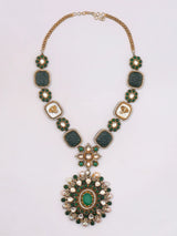 Victorian Antique Green Stone Long Necklace and Earring Set