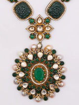 Victorian Antique Green Stone Long Necklace and Earring Set