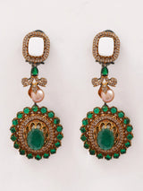 Victorian Antique Green Stone Long Necklace and Earring Set
