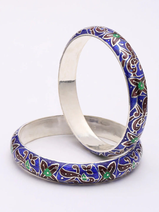 Meenakari Floral Vine Sterling Silver Bangles Set of 2