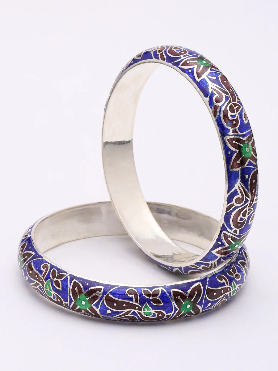 Meenakari Floral Vine Sterling Silver Bangles Set of 2