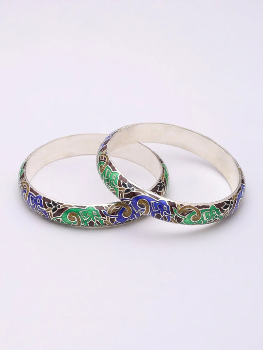 Meenakari Elephant Motif Sterling Silver Bangles