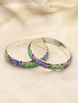 Meenakari Elephant Motif Sterling Silver Bangles