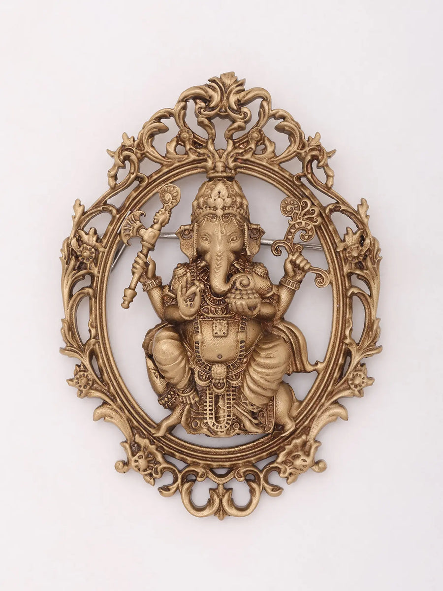 Chaturbhuja Lord Ganesha Brass Brooch