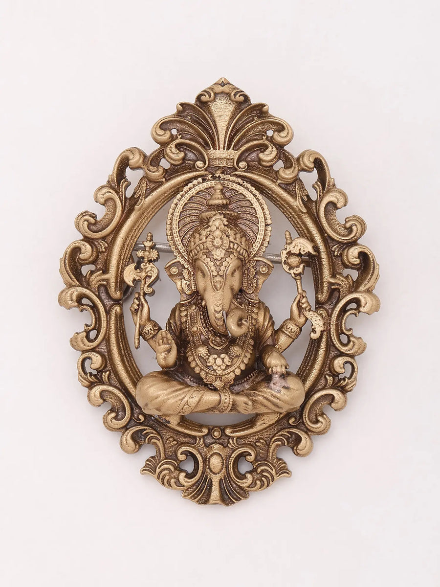 Seated Chaturbhuja Lord Ganesha Brass Brooch