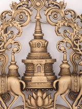 Tibetan Buddhist Stupa and Deer Motif Brass Brooch