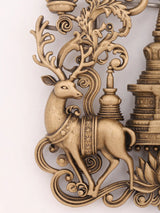 Tibetan Buddhist Stupa and Deer Motif Brass Brooch