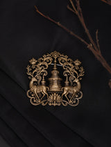Tibetan Buddhist Stupa and Deer Motif Brass Brooch