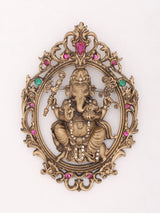 Chaturbhuja Ganesha Stone Studded Brass Brooch