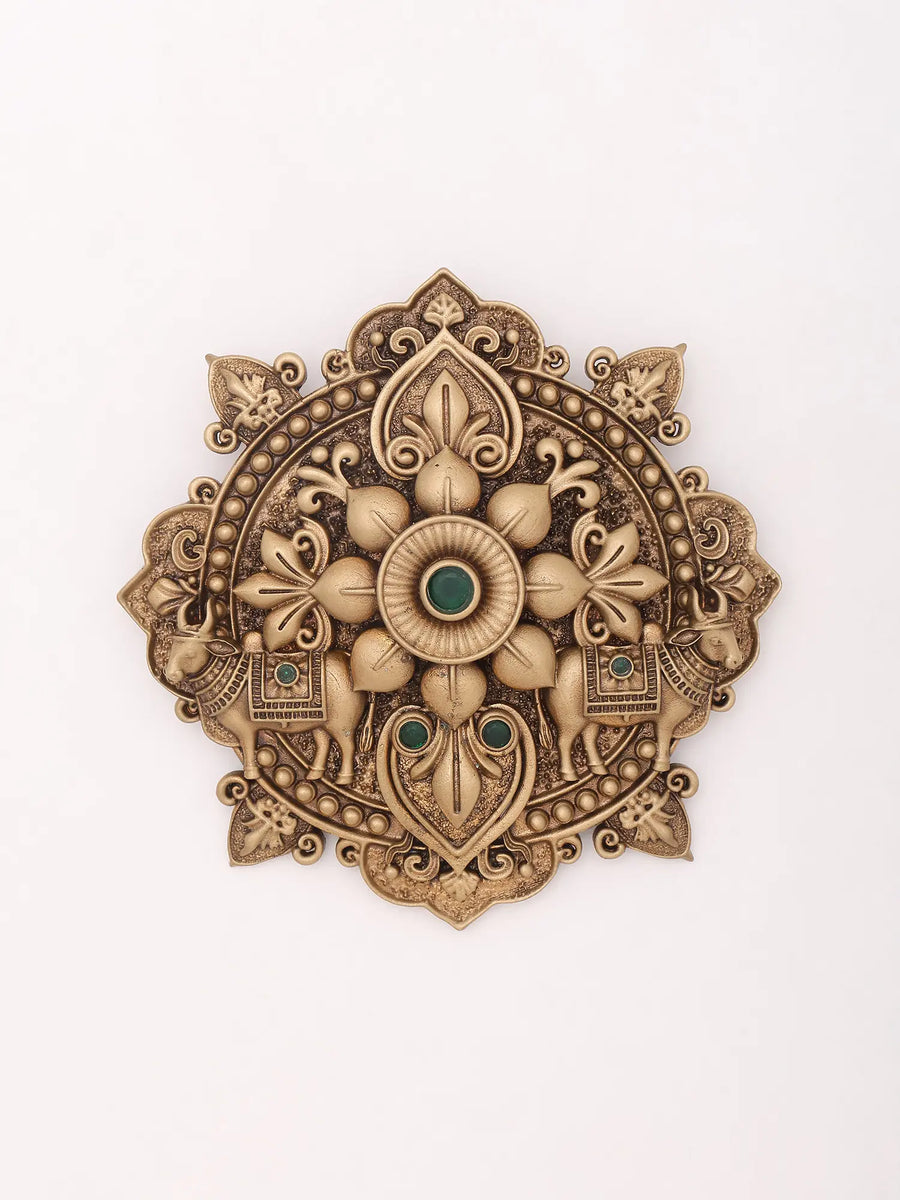 Ornate Mandala and Bull Motif Brass Brooch