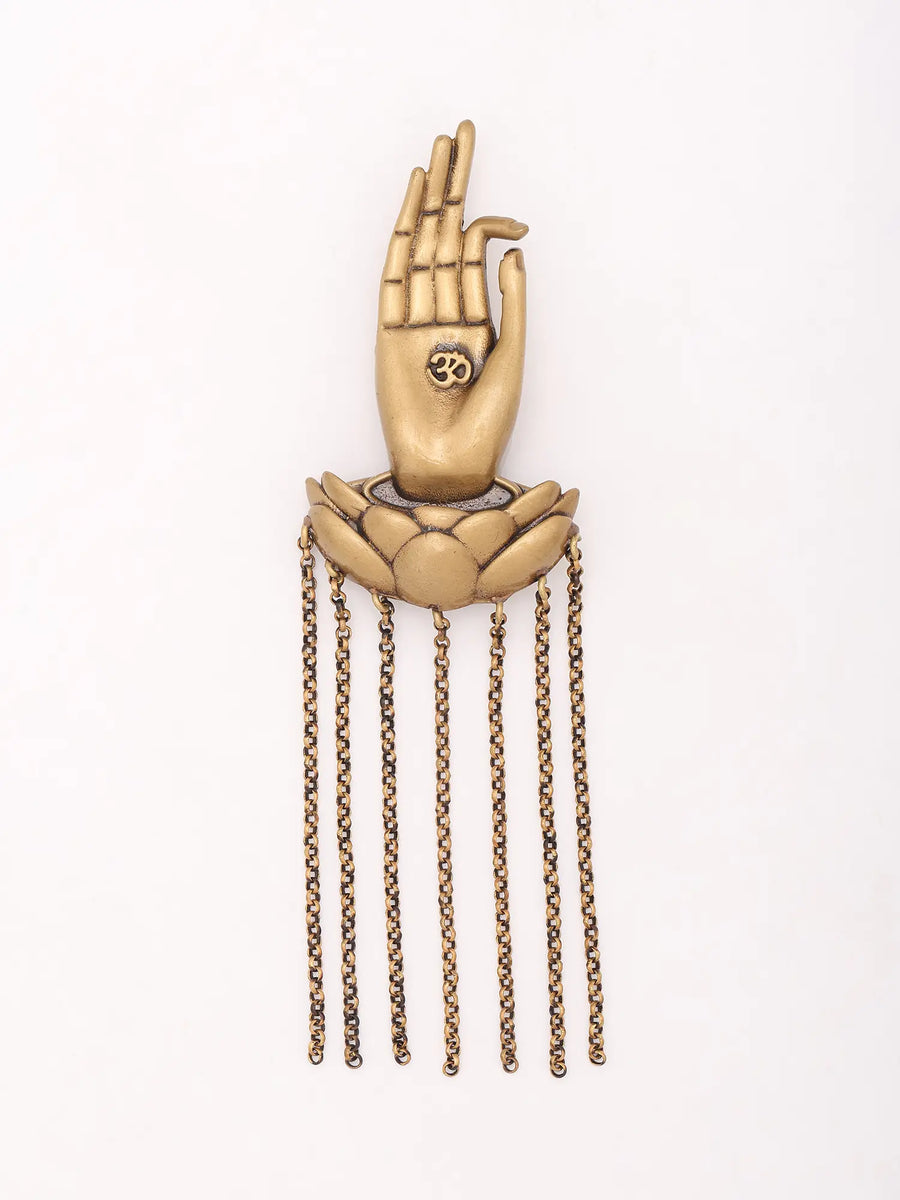 Gyan Mudra on Lotus Base with Om Brass Brooch