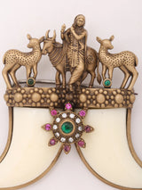 Fluted Krishna and Tiger Nail Brass Brooch