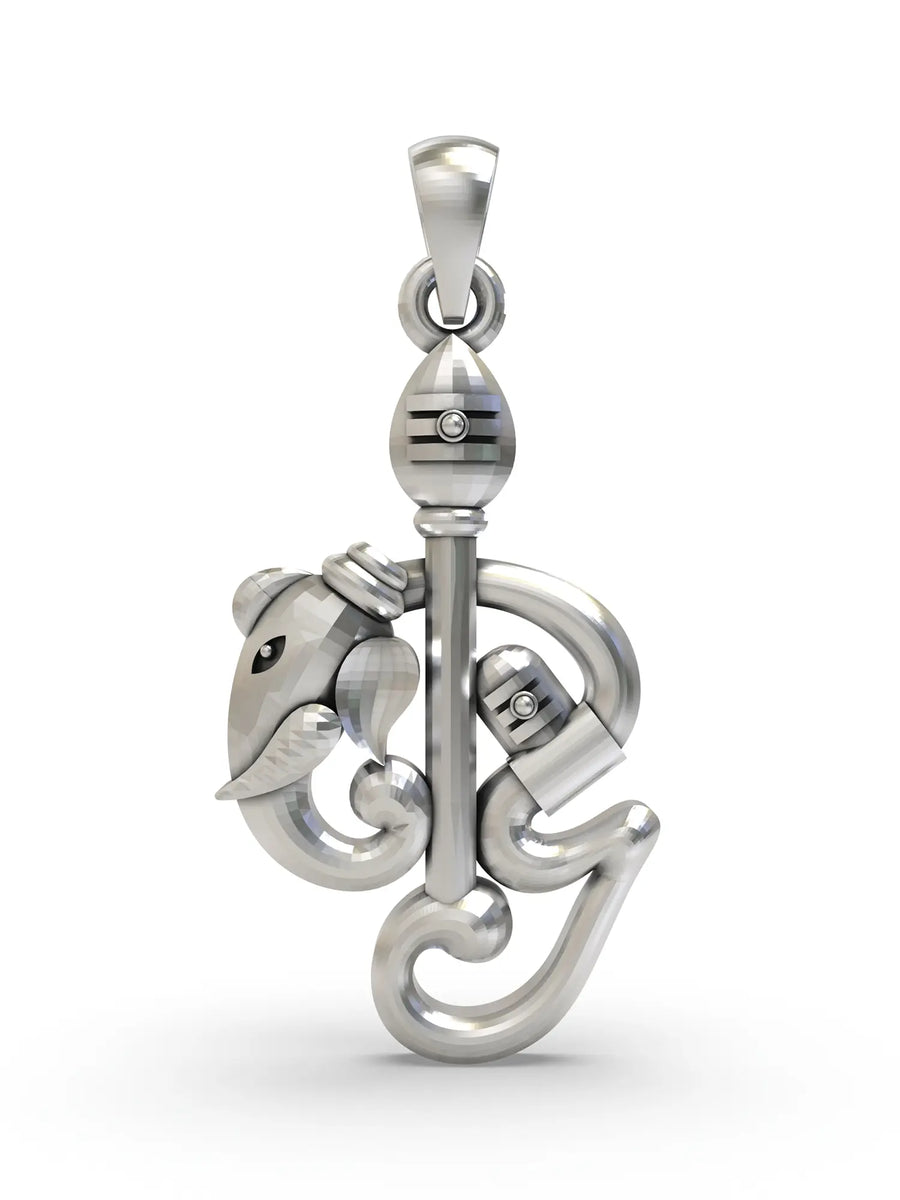 Karttikeya Vel and Tamil Om Sterling Silver Pendant