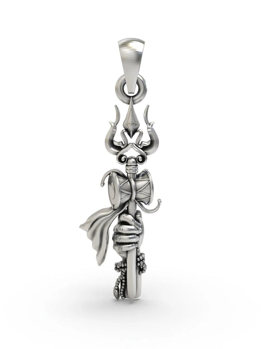 Trishul and Shiva Hand Sterling Silver Pendant