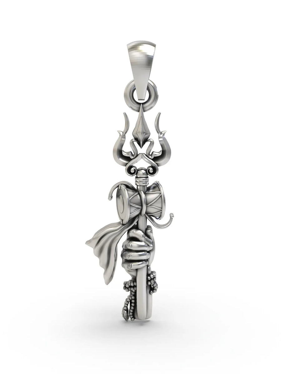 Trishul and Shiva Hand Sterling Silver Pendant