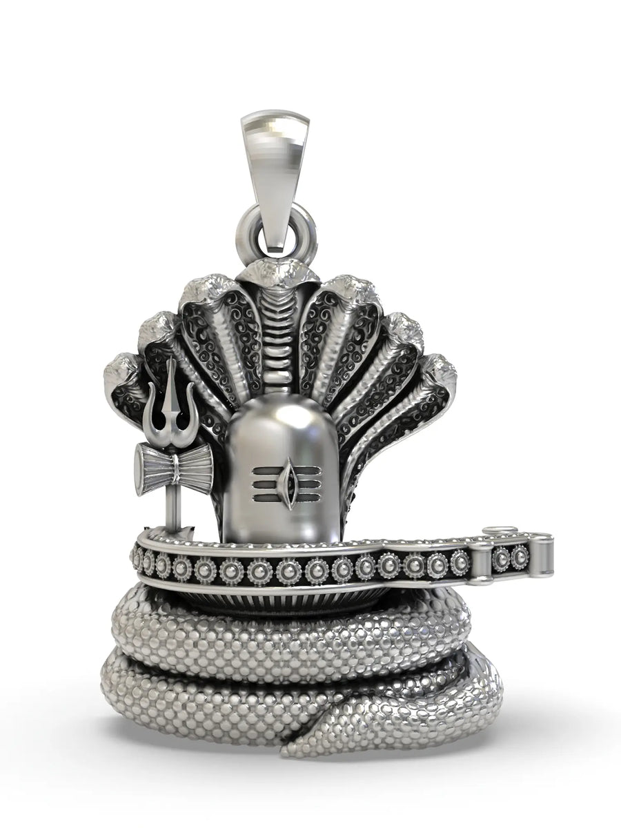 Shiva Lingam and Naga Chattra Sterling Silver Pendant